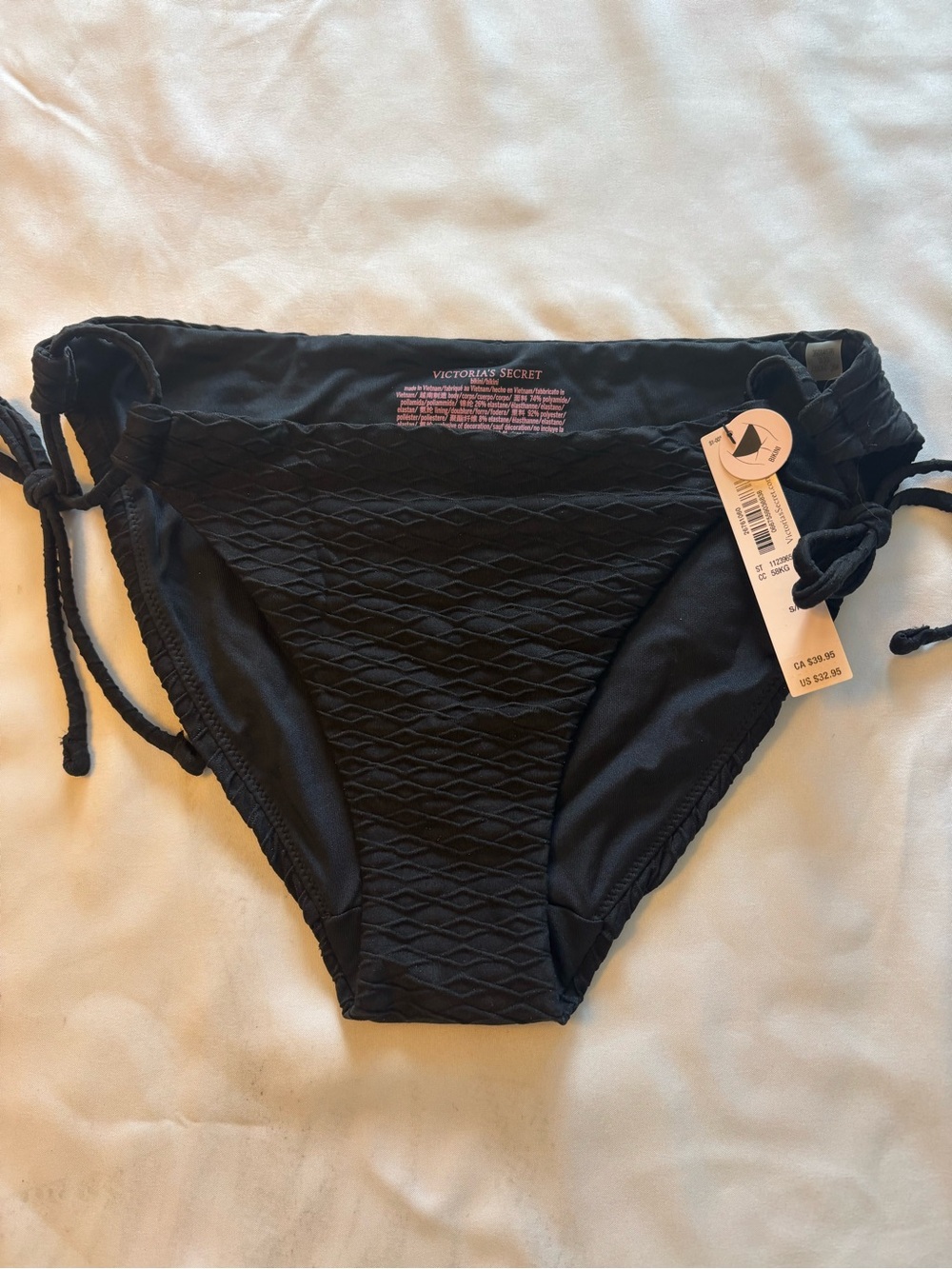 Victoria's Secret Black Textured Side-Tie Bikini Bottoms